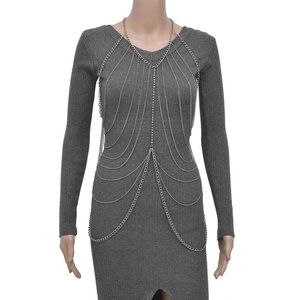 NEW Women's Austrian Crystal Layered Design Body Chain 23 Inches in Silvertone
